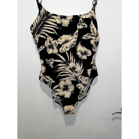 Leilani Black Floral Print One-Piece Adjustable Straps & Ring Accents Women's Sw - Picture 3 of 9